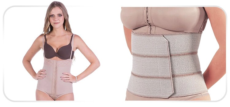 mulher usando cinta de compress&atilde;o para tratamento de equimose